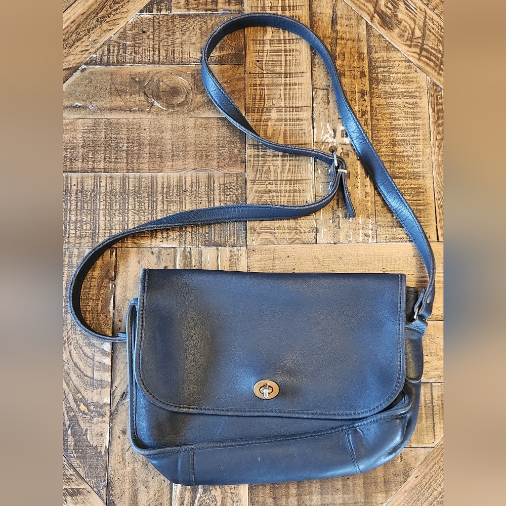 Vintage High Art Leather New York Saddle Bag Blue Grey Crossbody - Picture 1 of 13